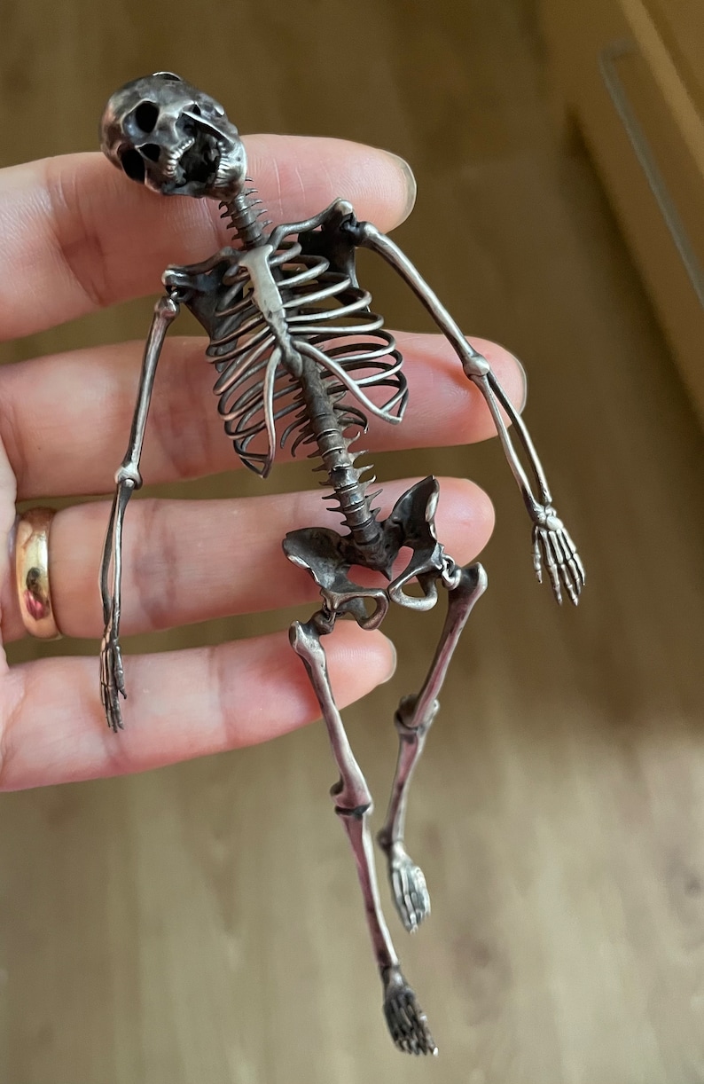 Skeleton Pendant Silver Large Medical Skeleton Brooch Handmade Customise Halloween Biker Horror Spooky Halloween Necklace Skull Pendant