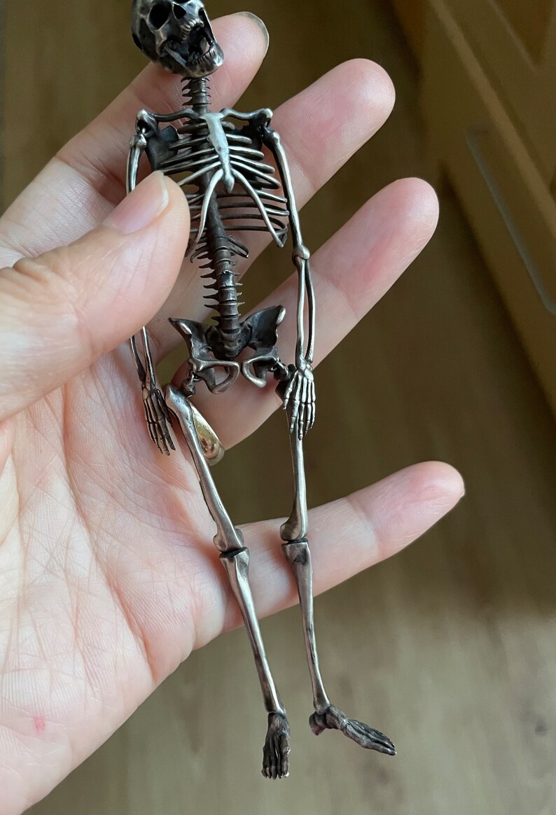 Skeleton Pendant Silver Large Medical Skeleton Brooch Handmade Customise Halloween Biker Horror Spooky Halloween Necklace Skull Pendant