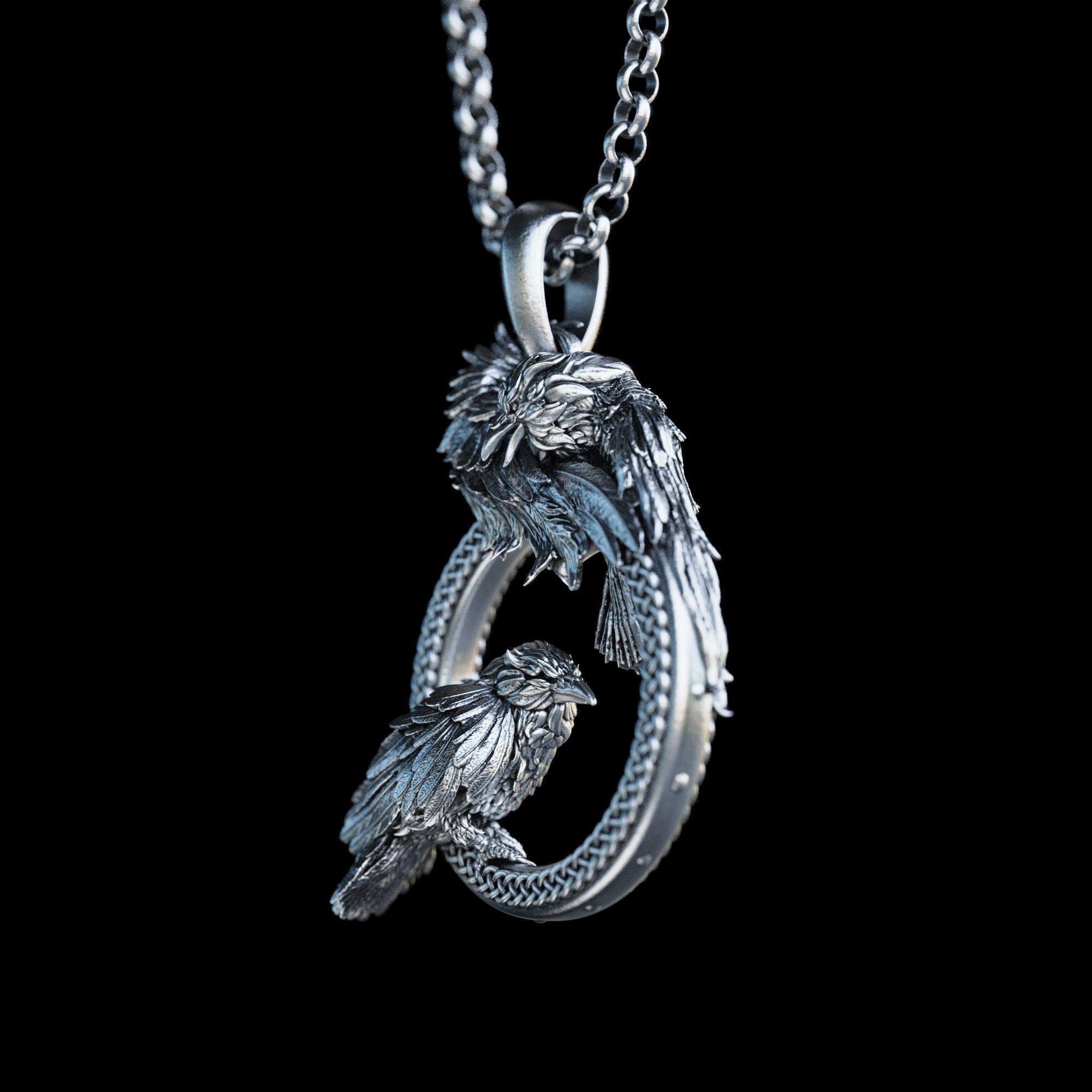 Handmade Odin's Ravens Huginn and Muninn Necklace