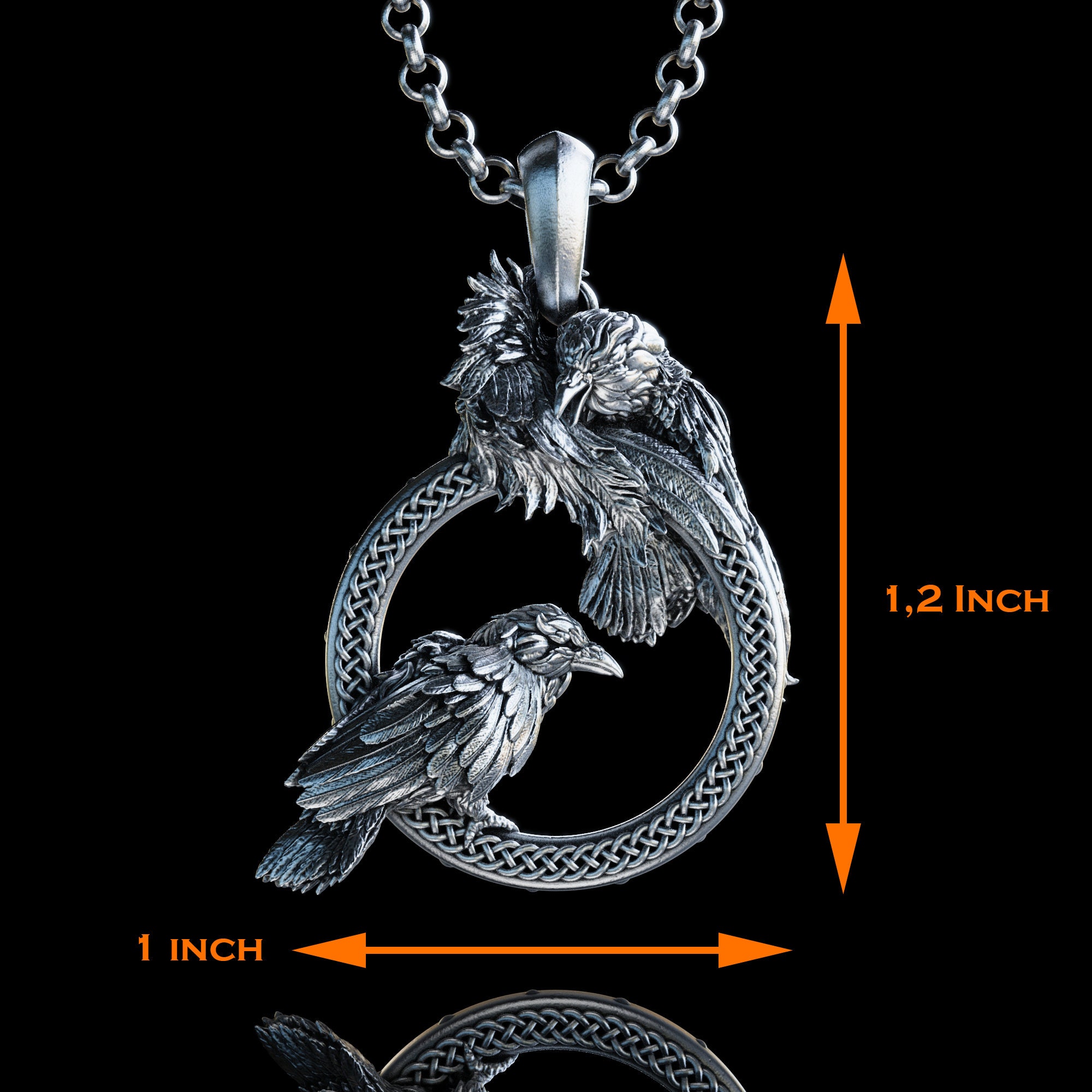 Handmade Odin's Ravens Huginn and Muninn Necklace