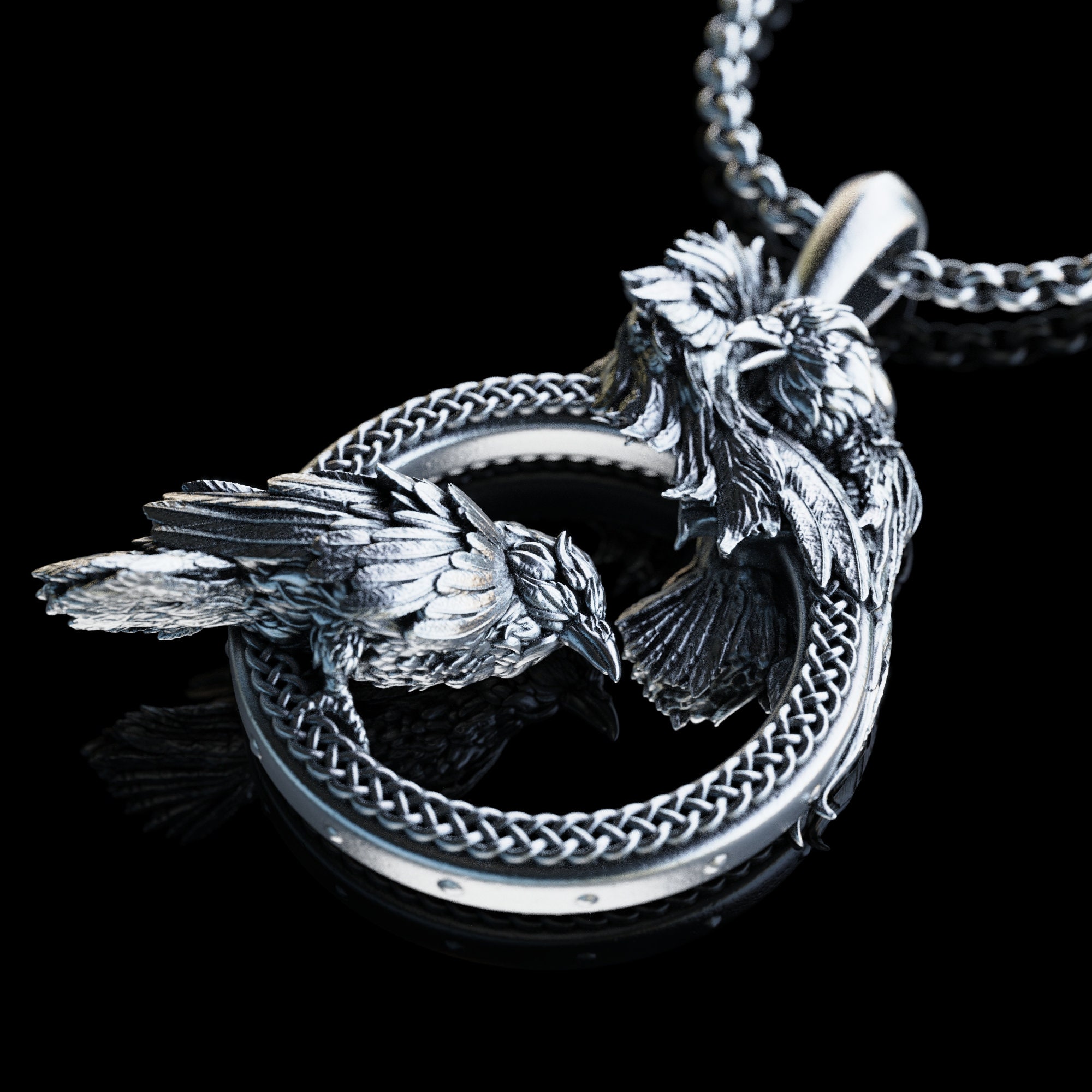 Handmade Odin's Ravens Huginn and Muninn Necklace