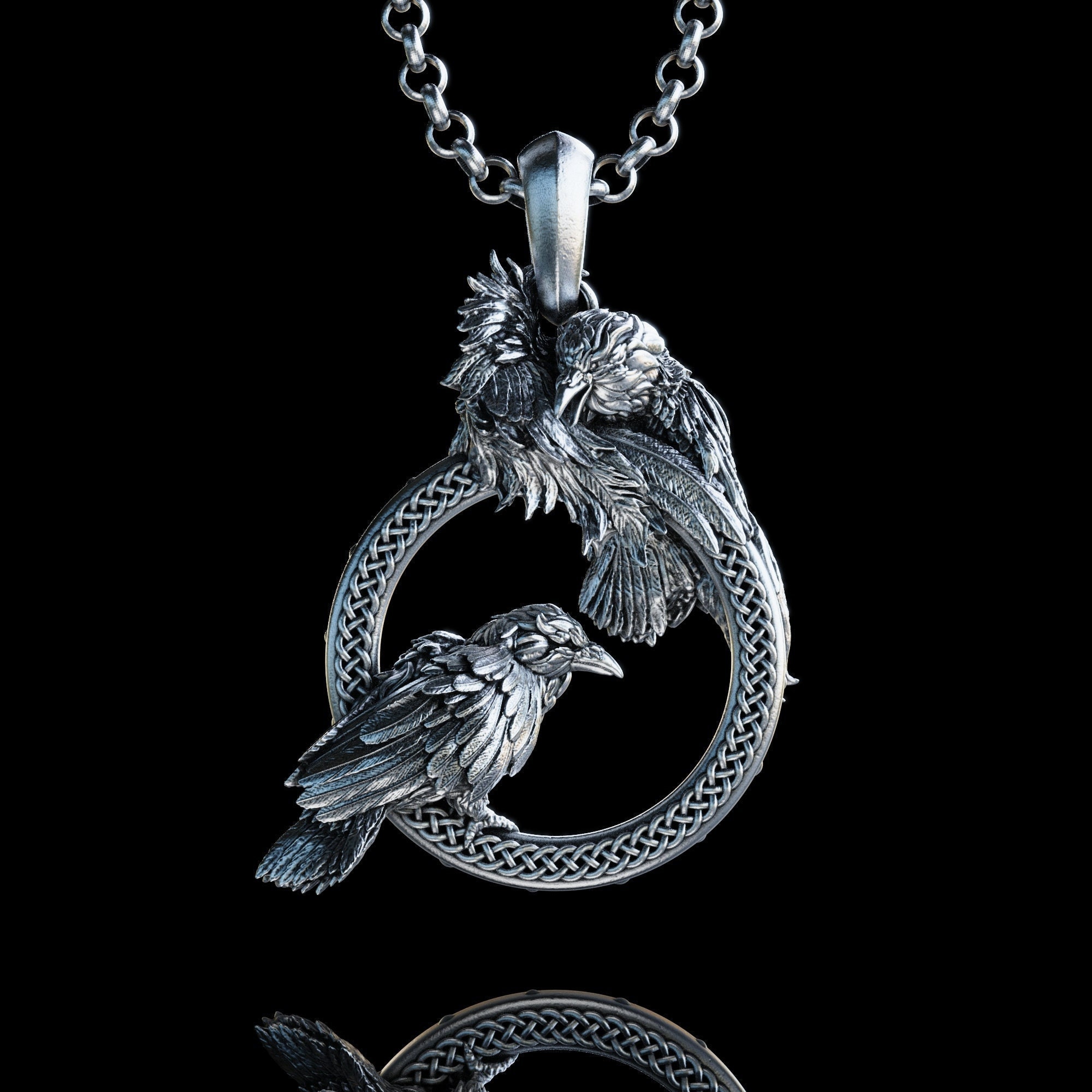 Handmade Odin's Ravens Huginn and Muninn Necklace