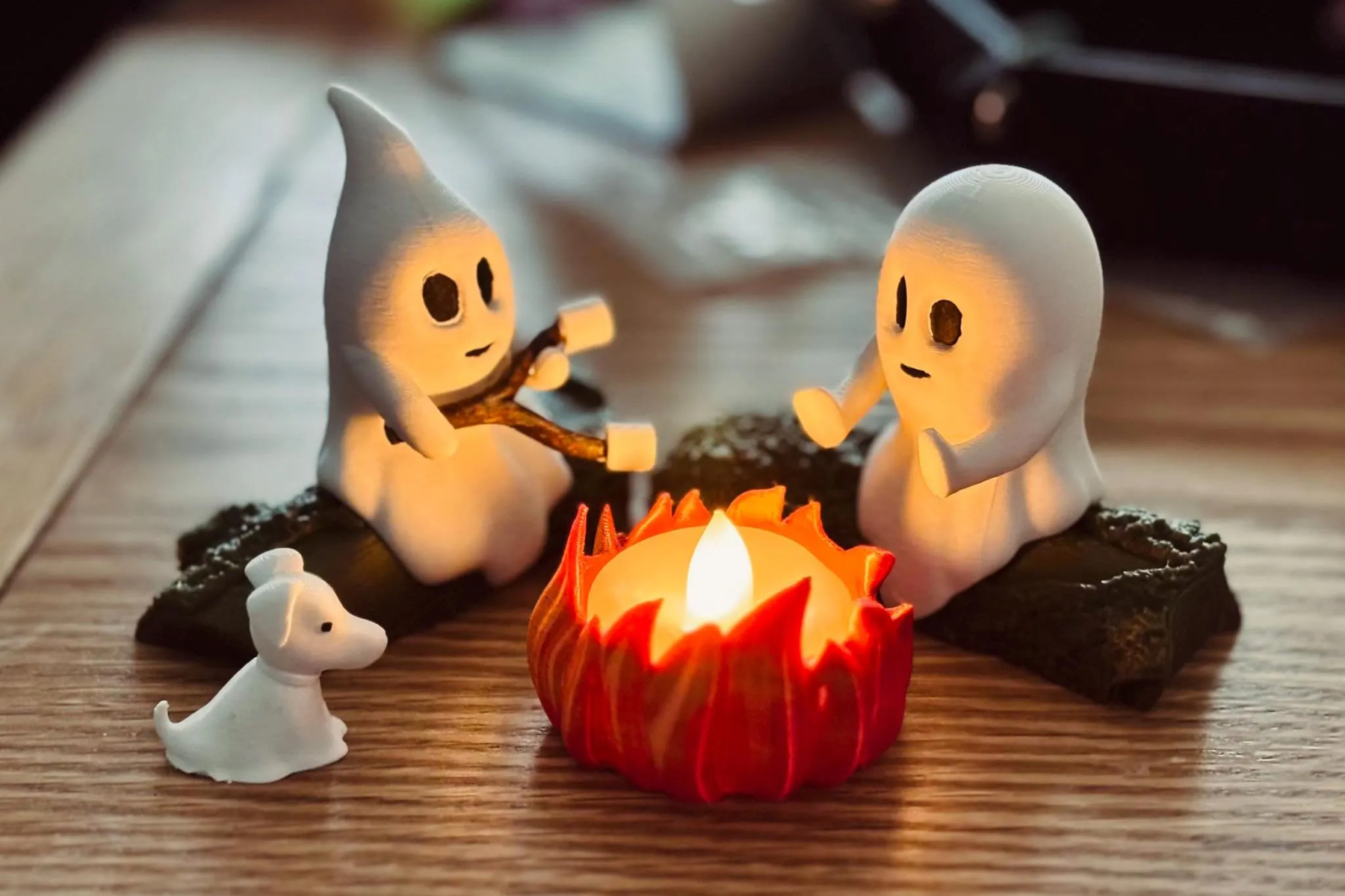 Ghost Campfire Gathering | Spooky Halloween Decor | Cute Ghost Figurine Set | Campfire Display | Haunted Ghost Scene | Ghost adventures