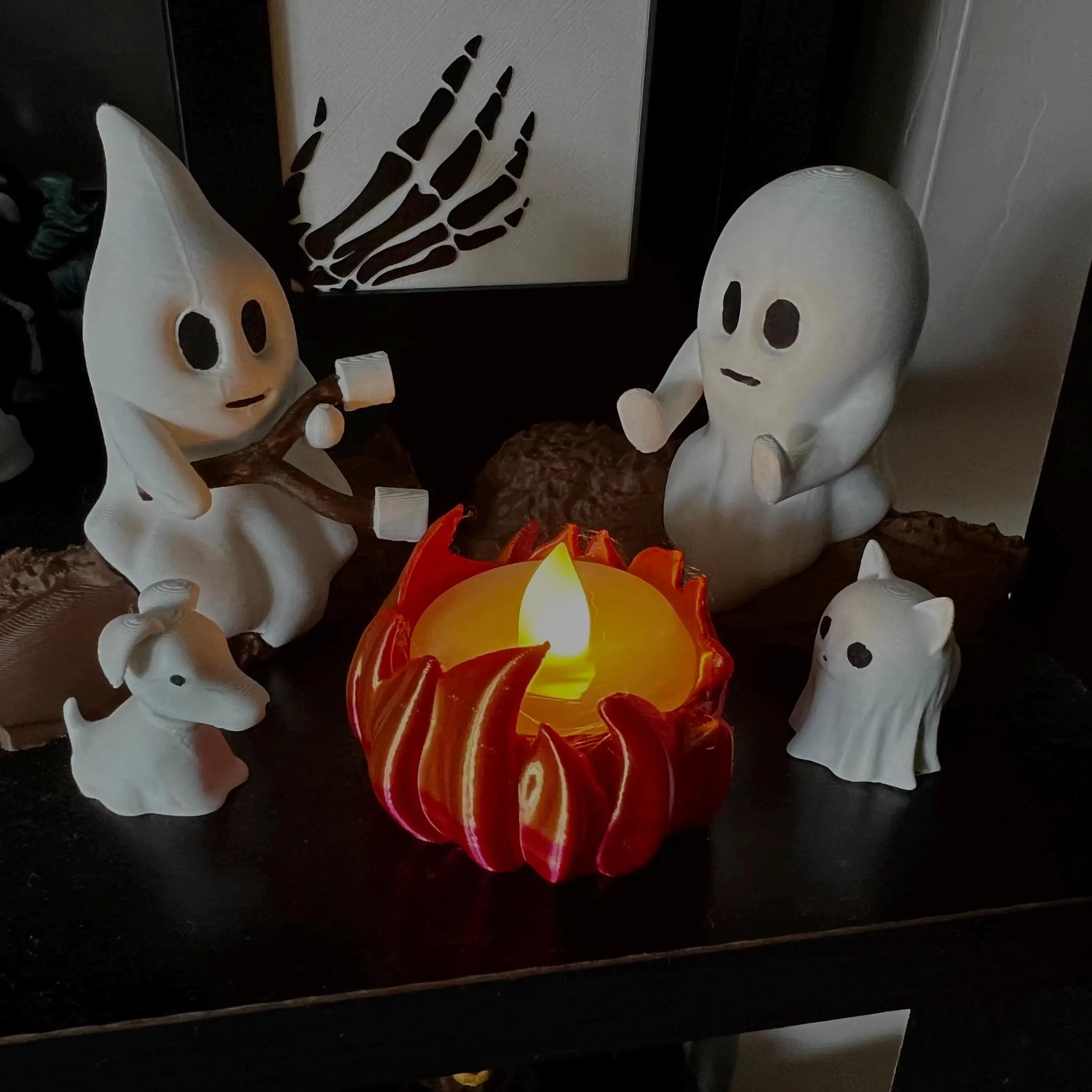 Ghost Campfire Gathering | Spooky Halloween Decor | Cute Ghost Figurine Set | Campfire Display | Haunted Ghost Scene | Ghost adventures