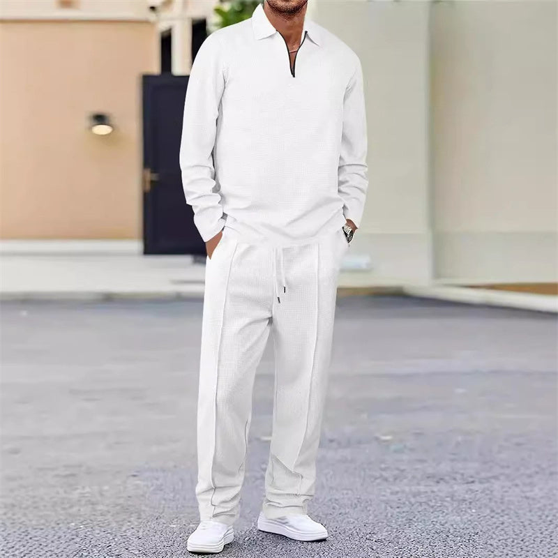 Men’s Waffle Knit Sweatshirt & Straight-Leg Pants Set