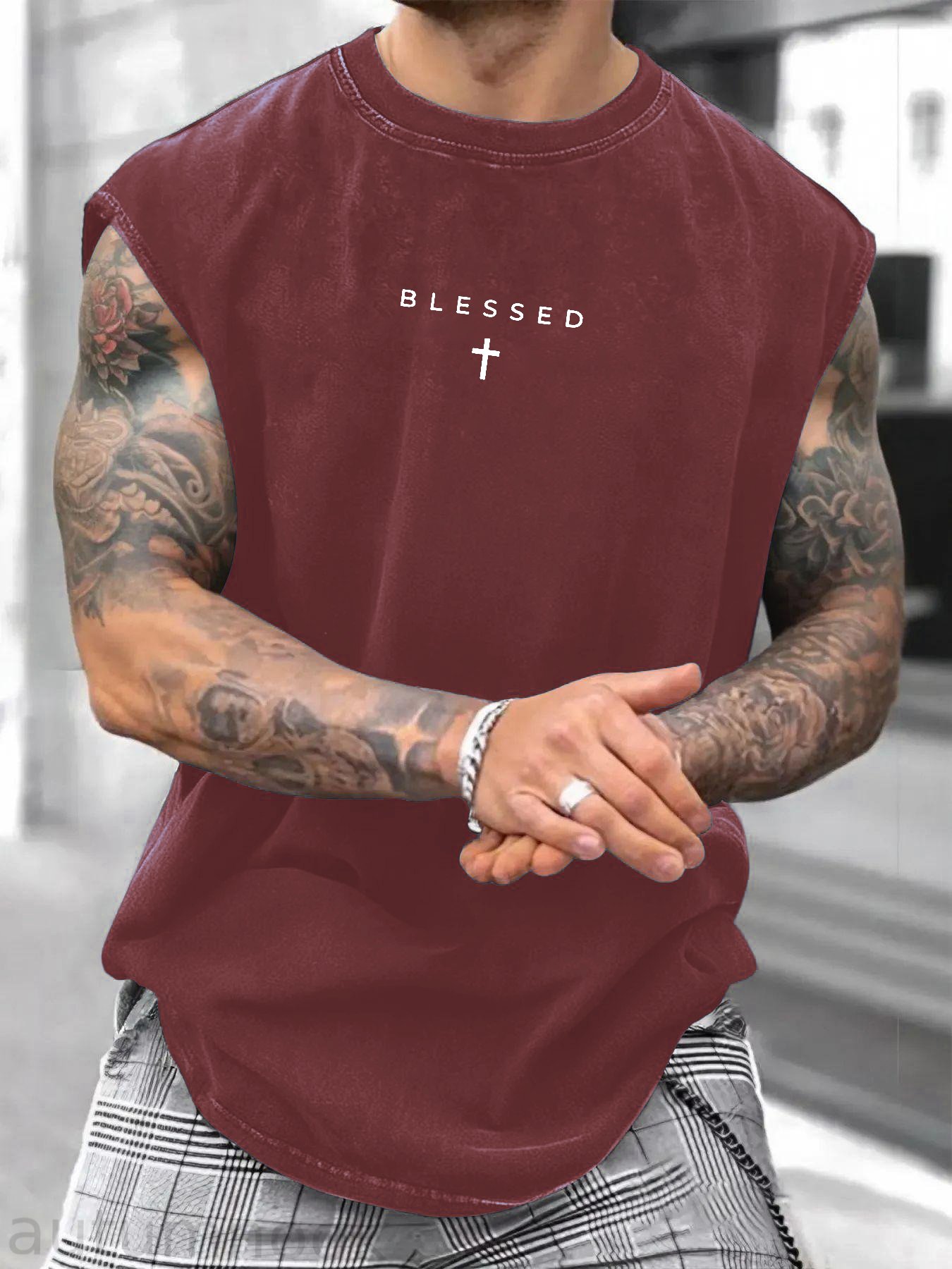 Men's Loose-Fit Sleeveless Short Graphic T-Shirt