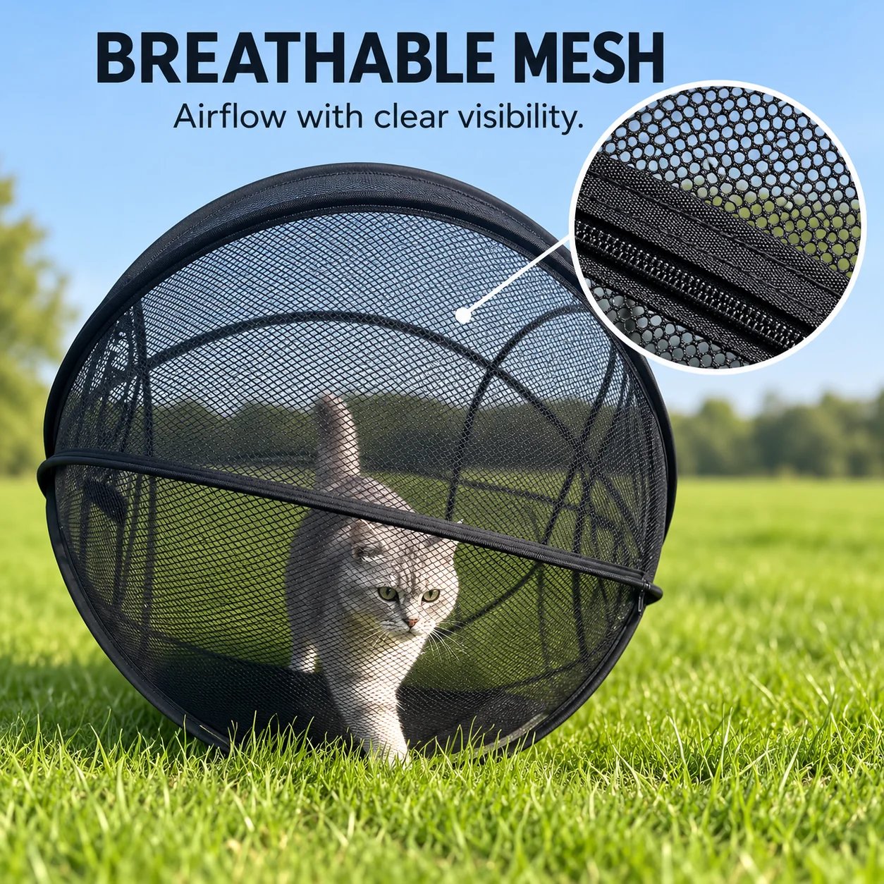 Breathable mesh panels provide airflow and visibility