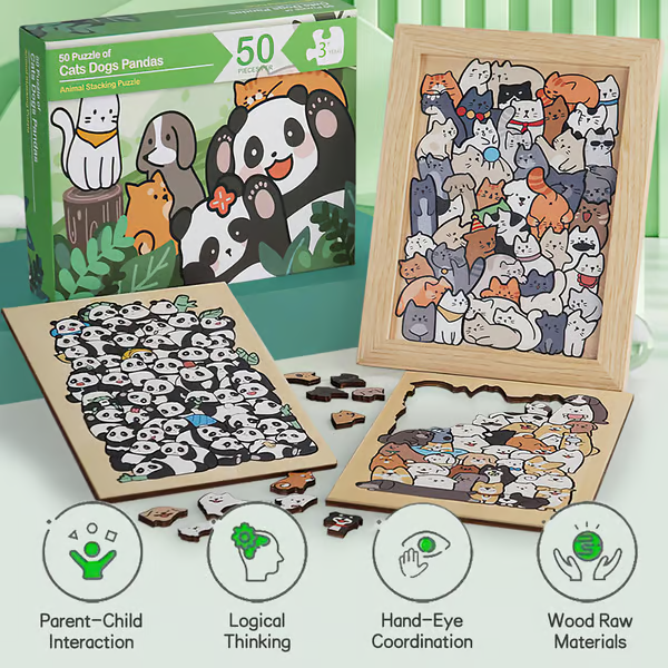 🔥Last 4 hours Sale: Save 50% -🐱Animal Wooden Puzzle