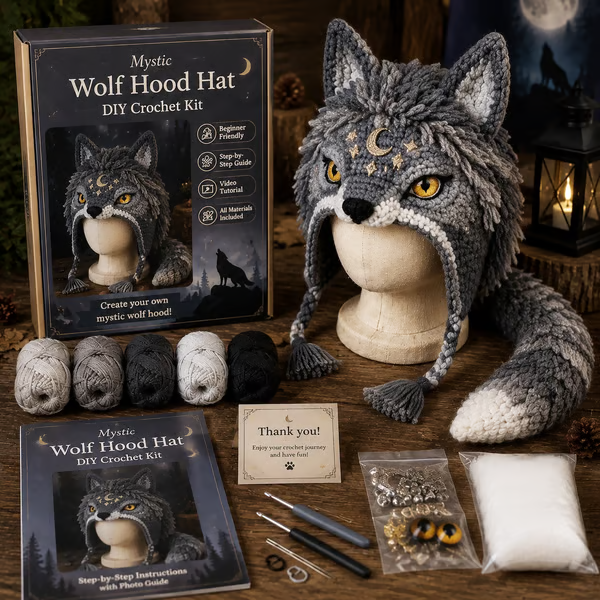🔥LAST DAY 50% OFF - 🧵Fantasy Hood Hat DIY Crochet Kit – Create Your Own Magical Wearable Character Hat🎁Beginner Friendly-Festivesl