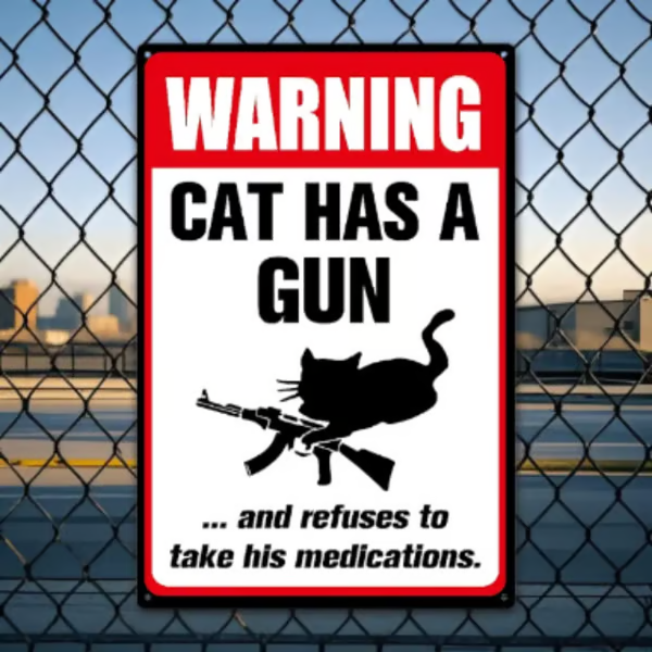 🔥Last Day 50% OFF-Funny "Cat & Dog Has a Gun & Won't Take Meds" Aluminum Sign