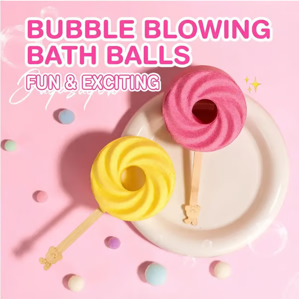 (🎁Last Day 49% OFF)🍭Cute Lollipop Bath Bomb,Colorful Bubble Bath Ball for Fun Bath Time