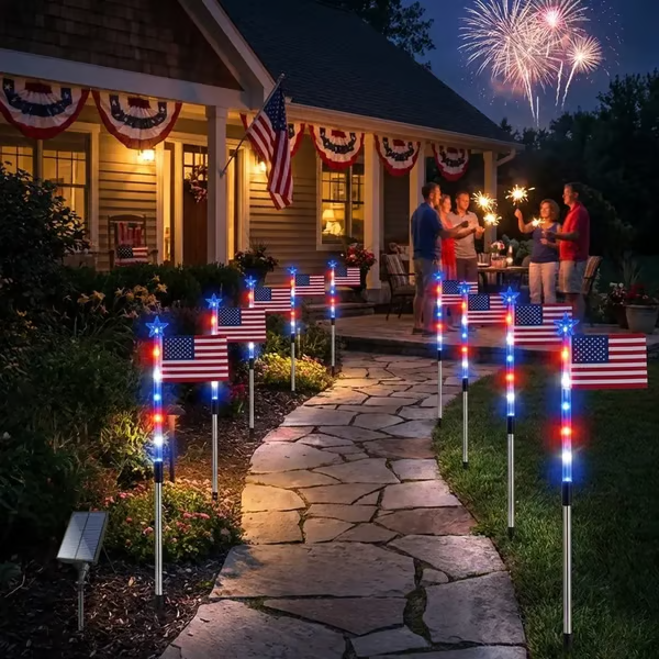 🔥Last Day 49% OFF - 🔥8 Solar American Flag Pathway Lights – Red, White & Blue Yard Glow for 250th Independence Celebration 🇺🇸✨-Festivesl