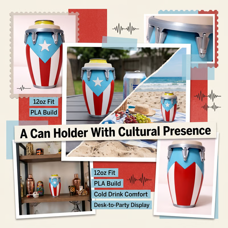 Conga-Style Can Holder – Celebrate Caribbean Pride, One Sip at a Time