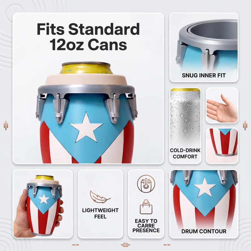 Conga-Style Can Holder – Celebrate Caribbean Pride, One Sip at a Time