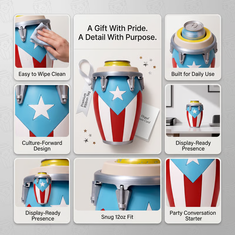 Conga-Style Can Holder – Celebrate Caribbean Pride, One Sip at a Time