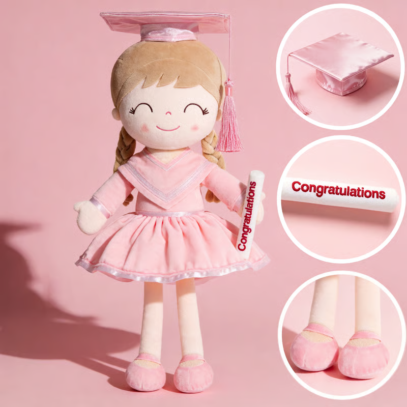 🎓💖 Graduation Girl Plush Doll – Pink Cap & Gown Keepsake Gift for Class of 2026