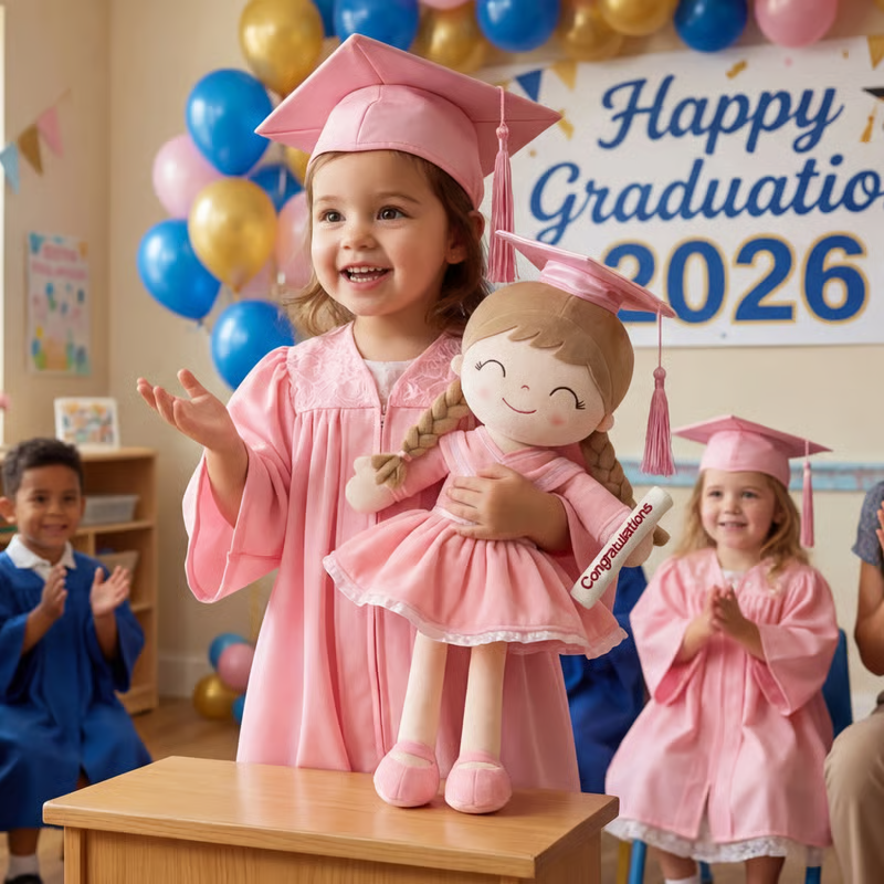 🎓💖 Graduation Girl Plush Doll – Pink Cap & Gown Keepsake Gift for Class of 2026