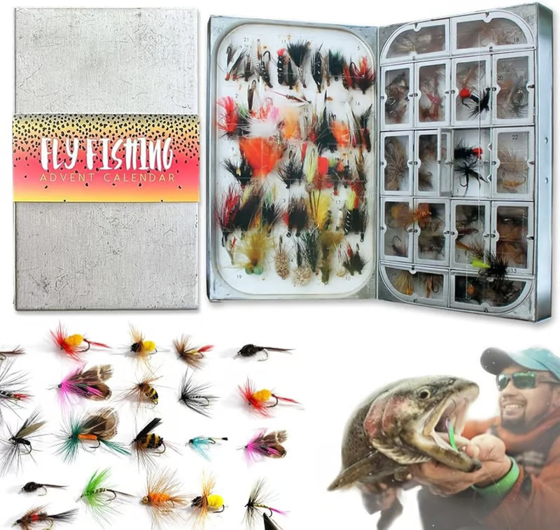 Fly Fishing Advent Calendar – Handmade Flies + Waterproof Fly Box | Daily Surprises for Anglers, The Ultimate Christmas Countdown Gift-Festivesl