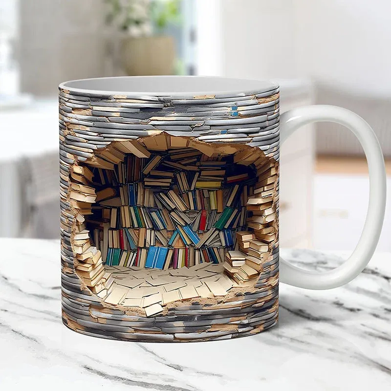 3D Bookshelves Hole In A Wall Mug(12oz)-Festivesl