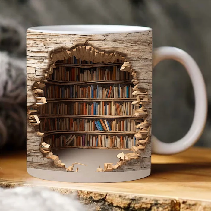 3D Bookshelves Hole In A Wall Mug(12oz)-Festivesl