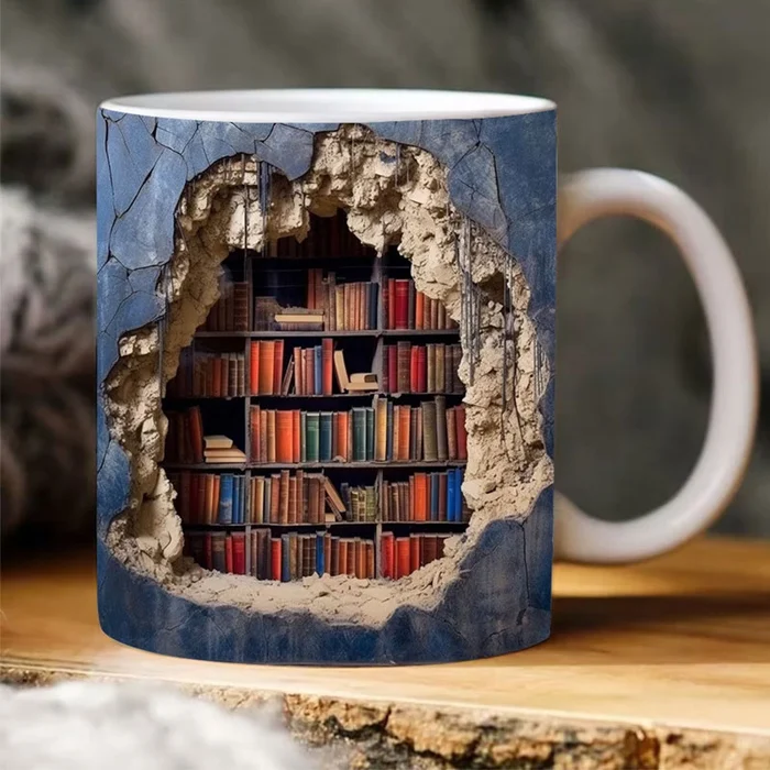 3D Bookshelves Hole In A Wall Mug(12oz)-Festivesl