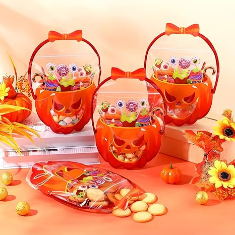 🔥Last Day 50% OFF - Fuutreo 50 Pcs/100PCS Halloween Favor Bags Transparent Pumpkin Sealed Pouches🍬