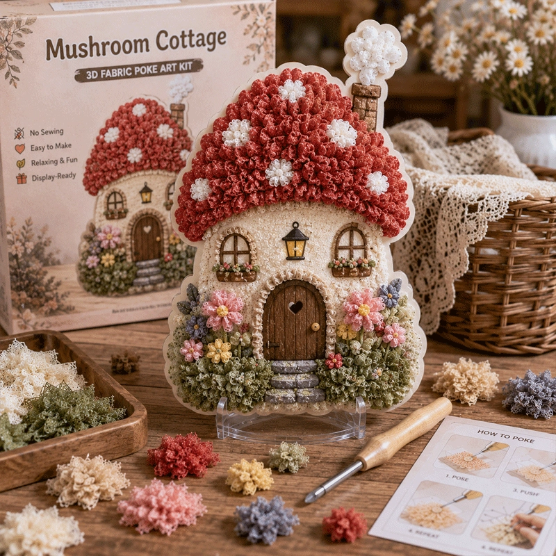 🏡 Whimsical Village 3D Fabric Poke Art Kit