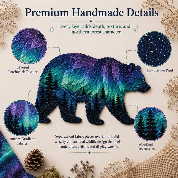 🔥LAST DAY 50% OFF - 🐻Northern Lights Wildlife DIY Patchwork Kit | Aurora Layered Fabric Art, Beginner Sewing Decor & Handmade Nature Gift