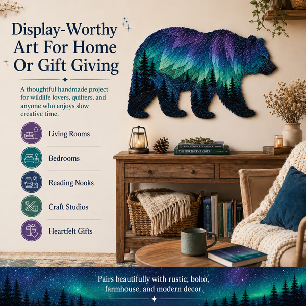 🔥LAST DAY 50% OFF - 🐻Northern Lights Wildlife DIY Patchwork Kit | Aurora Layered Fabric Art, Beginner Sewing Decor & Handmade Nature Gift