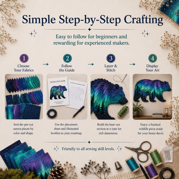 🔥LAST DAY 50% OFF - 🐻Northern Lights Wildlife DIY Patchwork Kit | Aurora Layered Fabric Art, Beginner Sewing Decor & Handmade Nature Gift-Festivesl