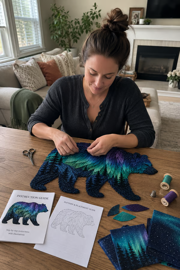 🔥LAST DAY 50% OFF - 🐻Northern Lights Wildlife DIY Patchwork Kit | Aurora Layered Fabric Art, Beginner Sewing Decor & Handmade Nature Gift-Festivesl