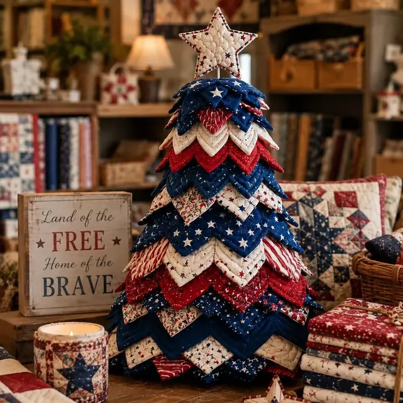 🔥LAST DAY 50% OFF - 🎄Americana Christmas Tree Quilt Kit – Easy Layered Fabric Holiday Décor for Quilting Lovers
