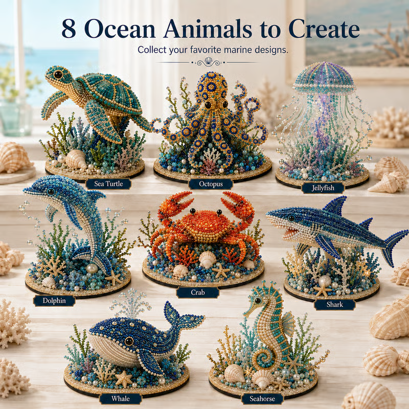 🔥LAST DAY 50% OFF - 🌊 Ocean Sparkle Animal Craft Kit | Create a Dimensional Underwater Centerpiece with Colorful Beads, Pearls & Coastal Details 🐚✨