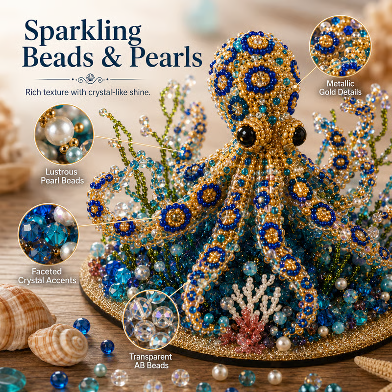 🔥LAST DAY 50% OFF - 🌊 Ocean Sparkle Animal Craft Kit | Create a Dimensional Underwater Centerpiece with Colorful Beads, Pearls & Coastal Details 🐚✨