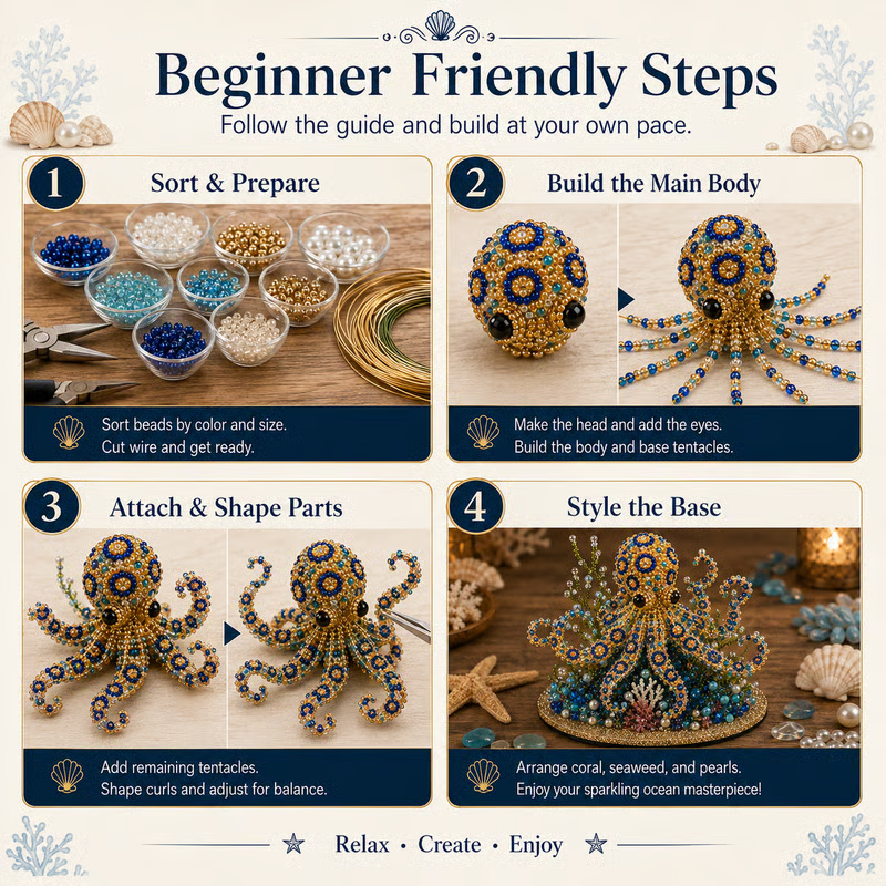 🔥LAST DAY 50% OFF - 🌊 Ocean Sparkle Animal Craft Kit | Create a Dimensional Underwater Centerpiece with Colorful Beads, Pearls & Coastal Details 🐚✨