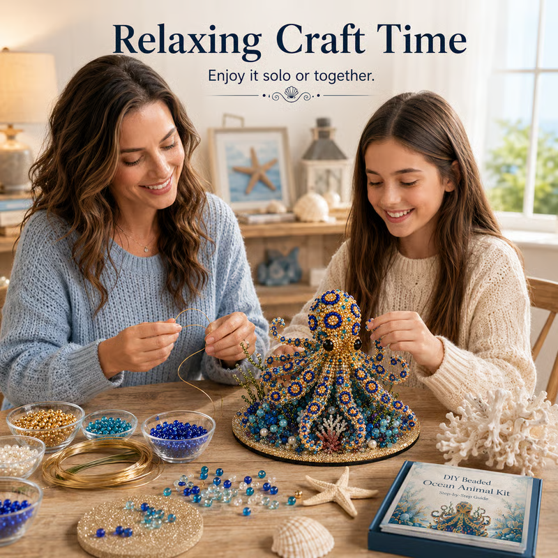 🔥LAST DAY 50% OFF - 🌊 Ocean Sparkle Animal Craft Kit | Create a Dimensional Underwater Centerpiece with Colorful Beads, Pearls & Coastal Details 🐚✨
