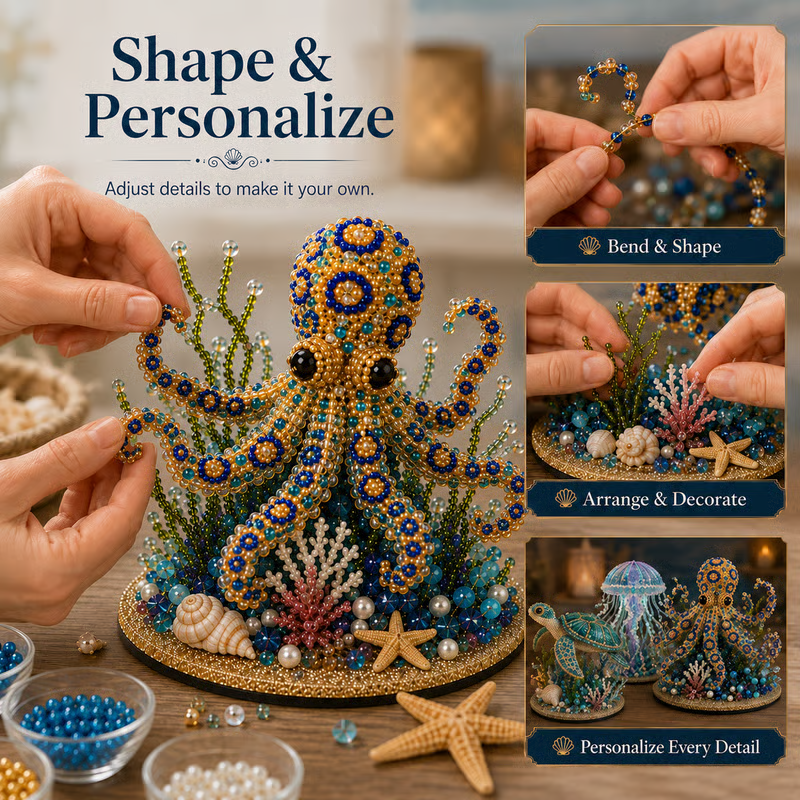 🔥LAST DAY 50% OFF - 🌊 Ocean Sparkle Animal Craft Kit | Create a Dimensional Underwater Centerpiece with Colorful Beads, Pearls & Coastal Details 🐚✨