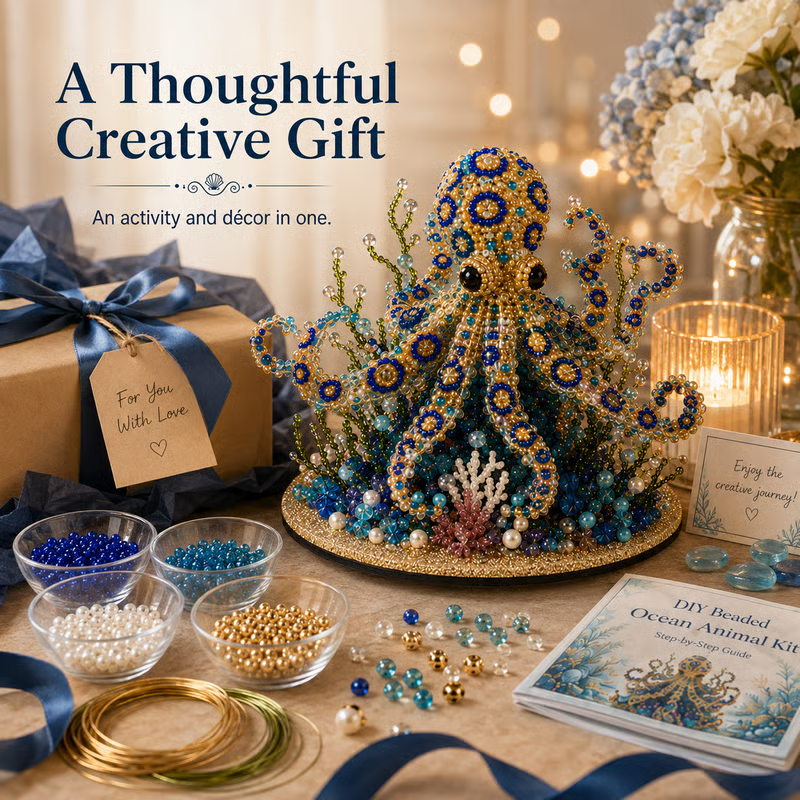 🔥LAST DAY 50% OFF - 🌊 Ocean Sparkle Animal Craft Kit | Create a Dimensional Underwater Centerpiece with Colorful Beads, Pearls & Coastal Details 🐚✨