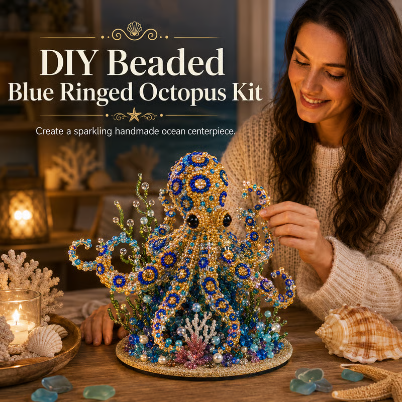 🔥LAST DAY 50% OFF - 🌊 Ocean Sparkle Animal Craft Kit | Create a Dimensional Underwater Centerpiece with Colorful Beads, Pearls & Coastal Details 🐚✨