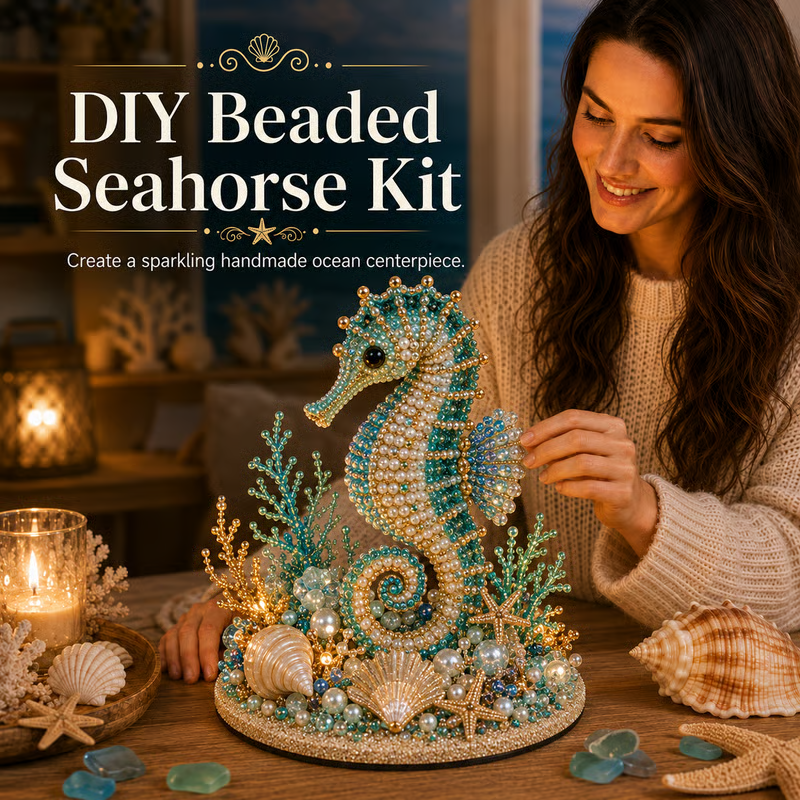 🔥LAST DAY 50% OFF - 🌊 Ocean Sparkle Animal Craft Kit | Create a Dimensional Underwater Centerpiece with Colorful Beads, Pearls & Coastal Details 🐚✨
