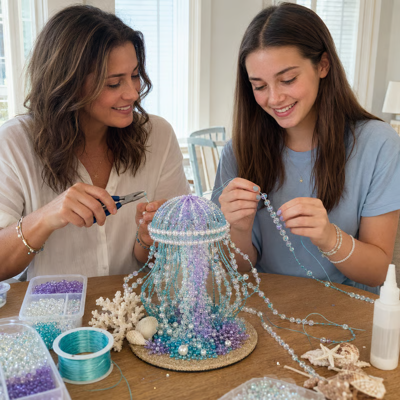 🔥LAST DAY 50% OFF - 🌊 Ocean Sparkle Animal Craft Kit | Create a Dimensional Underwater Centerpiece with Colorful Beads, Pearls & Coastal Details 🐚✨