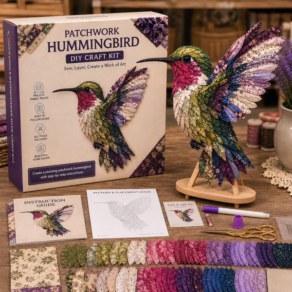 🧵 Beginner Friendly ✨ 3D Patchwork Bird DIY Craft Kit – Create a Layered Fabric Bird Worth Displaying