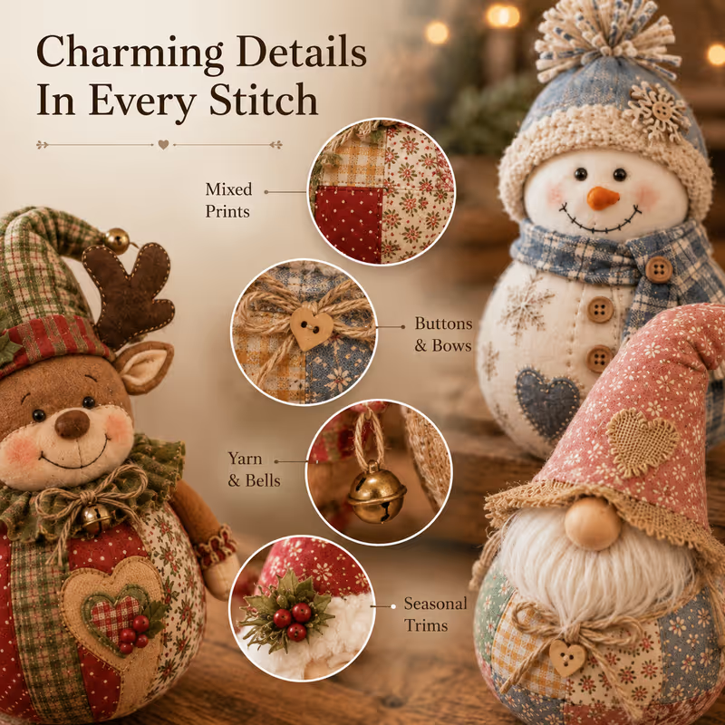 🔥Last Day 49% OFF - 🎄🎅Patchwork Fabric Doll DIY Kit | ✨Create a Cozy Handmade Character for Every Season!