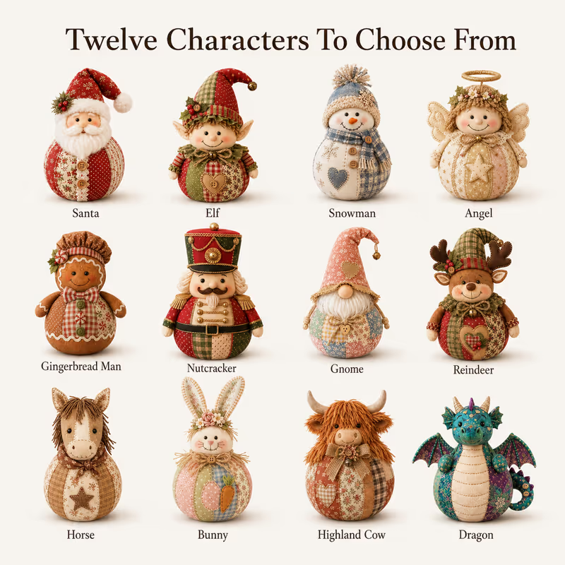 🔥Last Day 49% OFF - 🎄🎅Patchwork Fabric Doll DIY Kit | ✨Create a Cozy Handmade Character for Every Season!