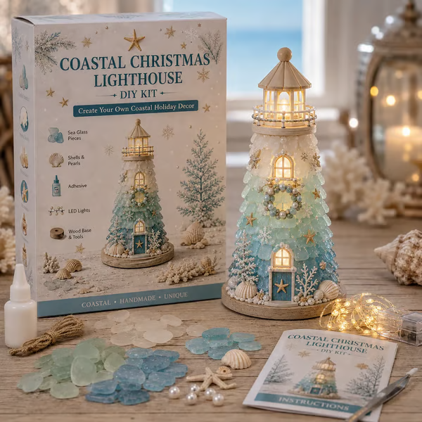 ⏳ Last Day 49% OFF – 🌊 Beginner-Friendly DIY Lighted Sea Glass-Style Lighthouse Kit Collection | Complete Kit with Sea Glass-Style Pieces, LED Lights & Step-by-Step Guide Included 💕