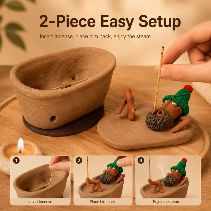 🎉 Lazy Bath Man Incense Burner 🛁🧘