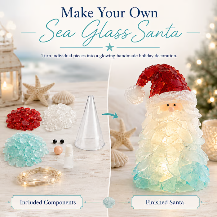 🔥Last Day 49% OFF – 🎅 Beginner-Friendly DIY Lighted Sea Glass Santa Christmas Decor Kit | Complete Kit with Sea Glass Pieces, Warm Fairy Lights & Step-by-Step Guide Included 💕