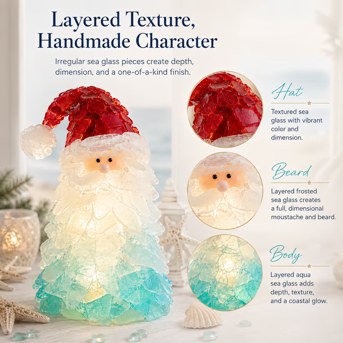 🔥Last Day 49% OFF – 🎅 Beginner-Friendly DIY Lighted Sea Glass Santa Christmas Decor Kit | Complete Kit with Sea Glass Pieces, Warm Fairy Lights & Step-by-Step Guide Included 💕