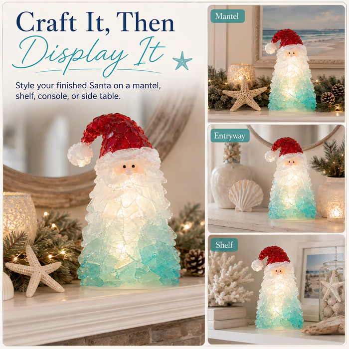 🔥Last Day 49% OFF – 🎅 Beginner-Friendly DIY Lighted Sea Glass Santa Christmas Decor Kit | Complete Kit with Sea Glass Pieces, Warm Fairy Lights & Step-by-Step Guide Included 💕