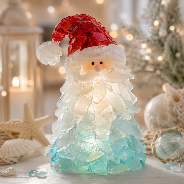 🔥Last Day 49% OFF – 🎅 Beginner-Friendly DIY Lighted Sea Glass Santa Christmas Decor Kit | Complete Kit with Sea Glass Pieces, Warm Fairy Lights & Step-by-Step Guide Included 💕